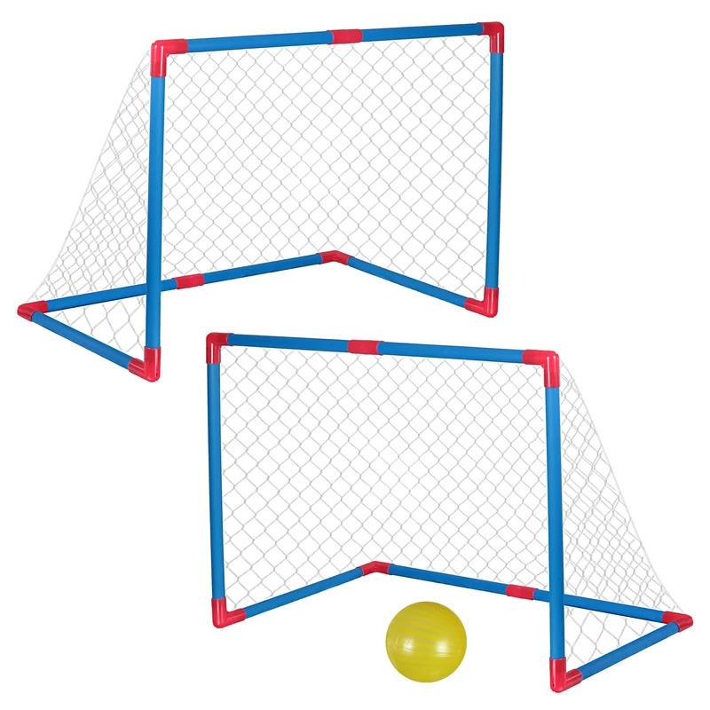 دروازه بازی فوتبال بازیساز سایز بزرگ بسته دو عددی در عکس شامل دو دروازه در حالت سرهم بندی شده به علاوه توپ داخل بسته بندی ویزلی لند